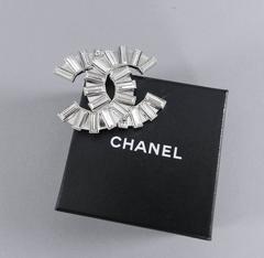 Chanel 06A Clear Rhinestone CC Logo Brooch / Pin