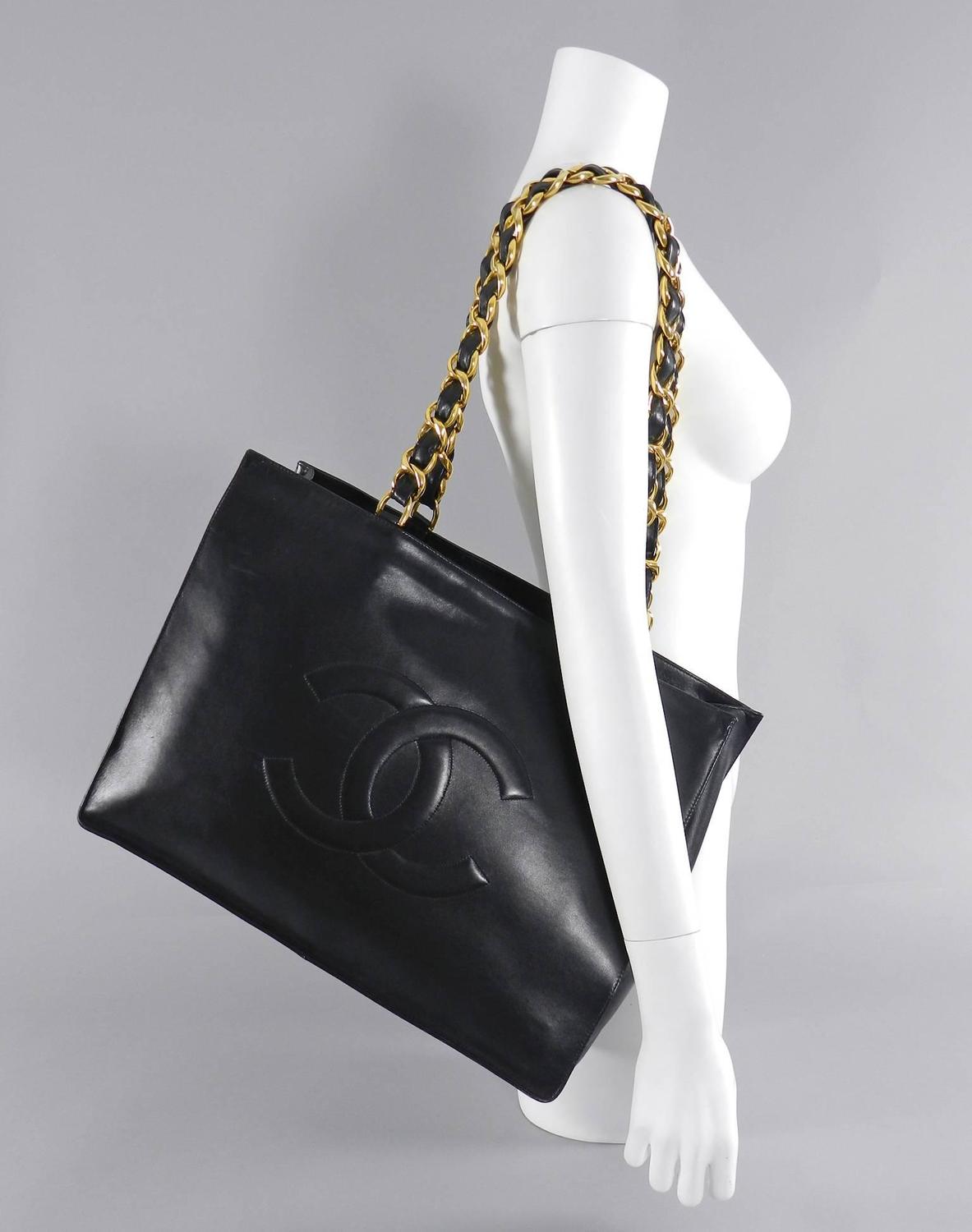 Chanel Vintage 1994 Large CC Shopper Tote with Heavy Chain Handles at 1stdibs