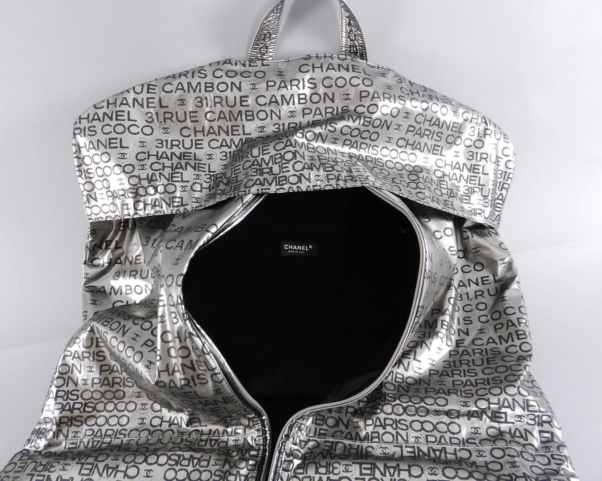 Chanel 2009 Unlimited Silver 3pc Travel Set - Garment bag, purse, makeup 2