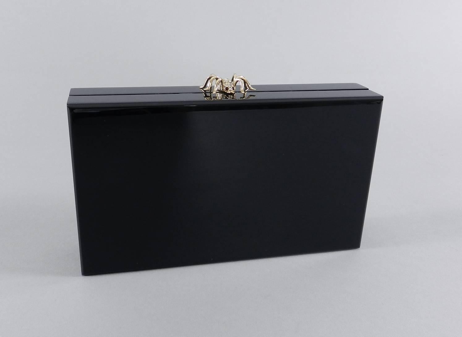 Charlotte Olympia Pandora Black Perspex Clutch Bag w Rhinestone Spider 6