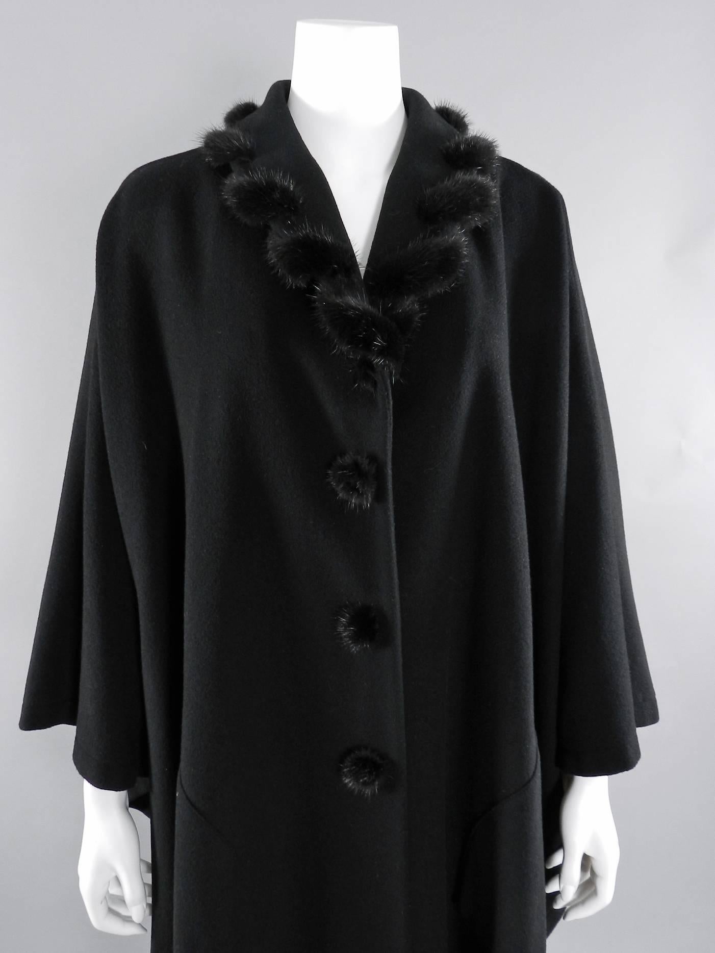 Givenchy Vintage Black Wool Cape with Mink Trim 1