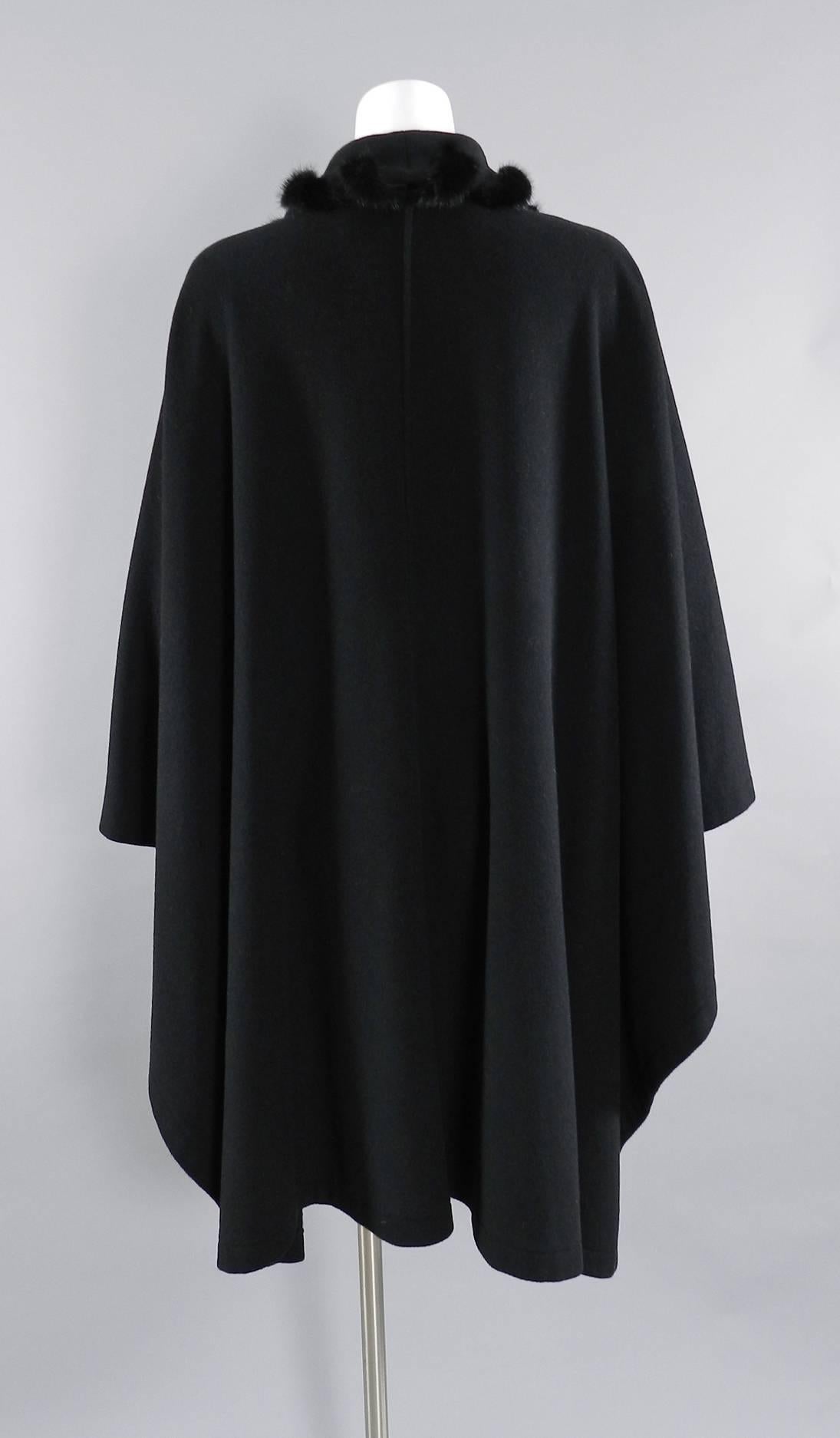 Givenchy Vintage Black Wool Cape with Mink Trim 2