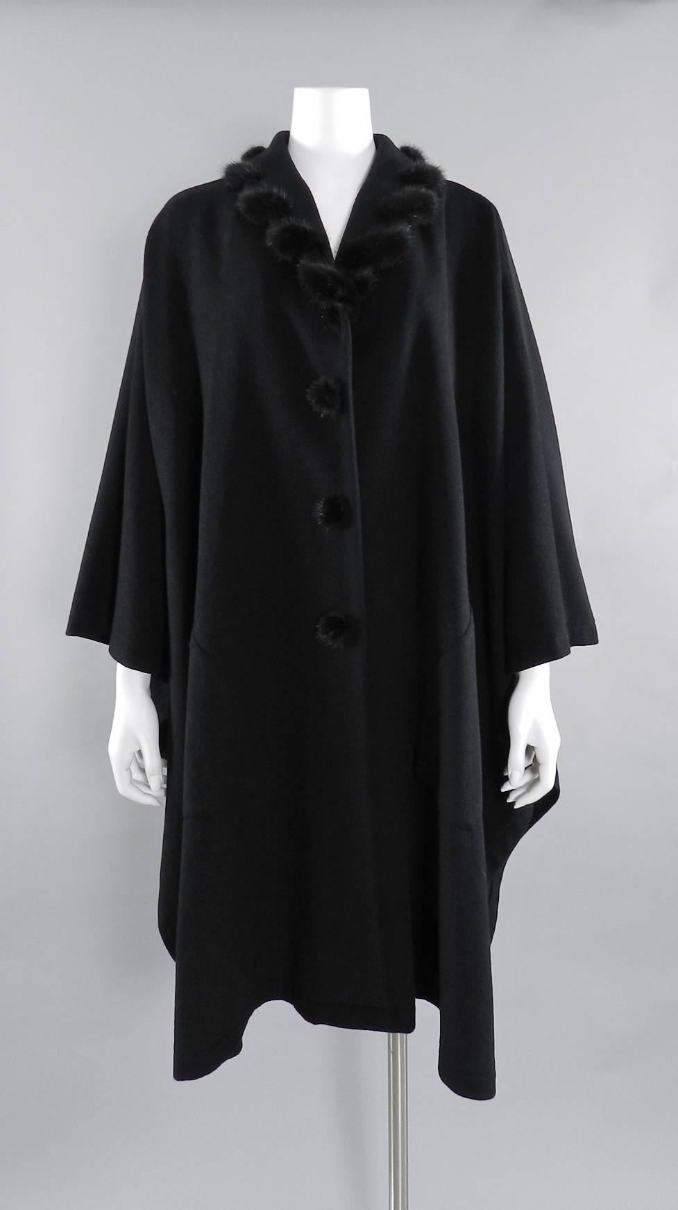 Givenchy Vintage Black Wool Cape with Mink Trim 4
