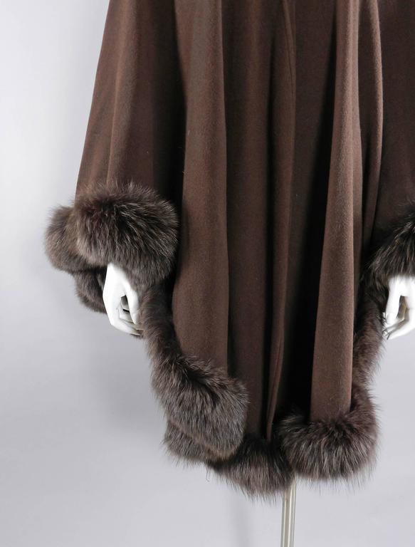 Givenchy Vintage Brown Wool Cape Shawl Wrap with Fox Fur Trim at 1stdibs