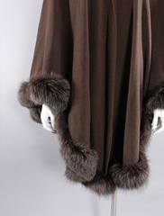 Givenchy Vintage Brown Wool Cape Shawl Wrap with Fox Fur Trim