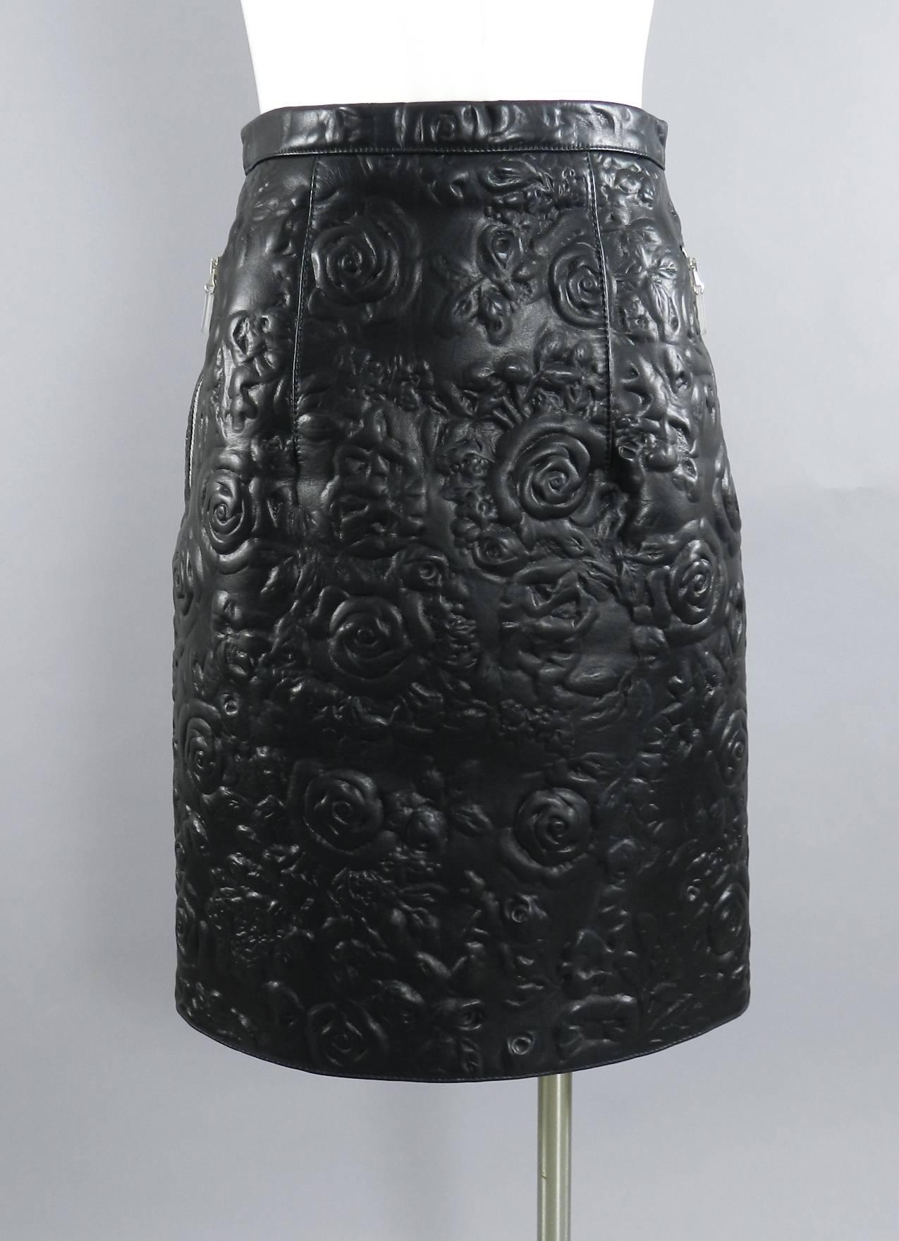 Christopher Kane Rosa Black Embossed Leather Pencil Skirt 5