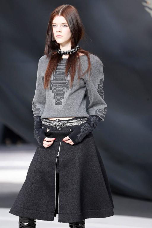 Chanel 13A Black wool Runway Skirt with Silver Zipper Detail at 1stDibs