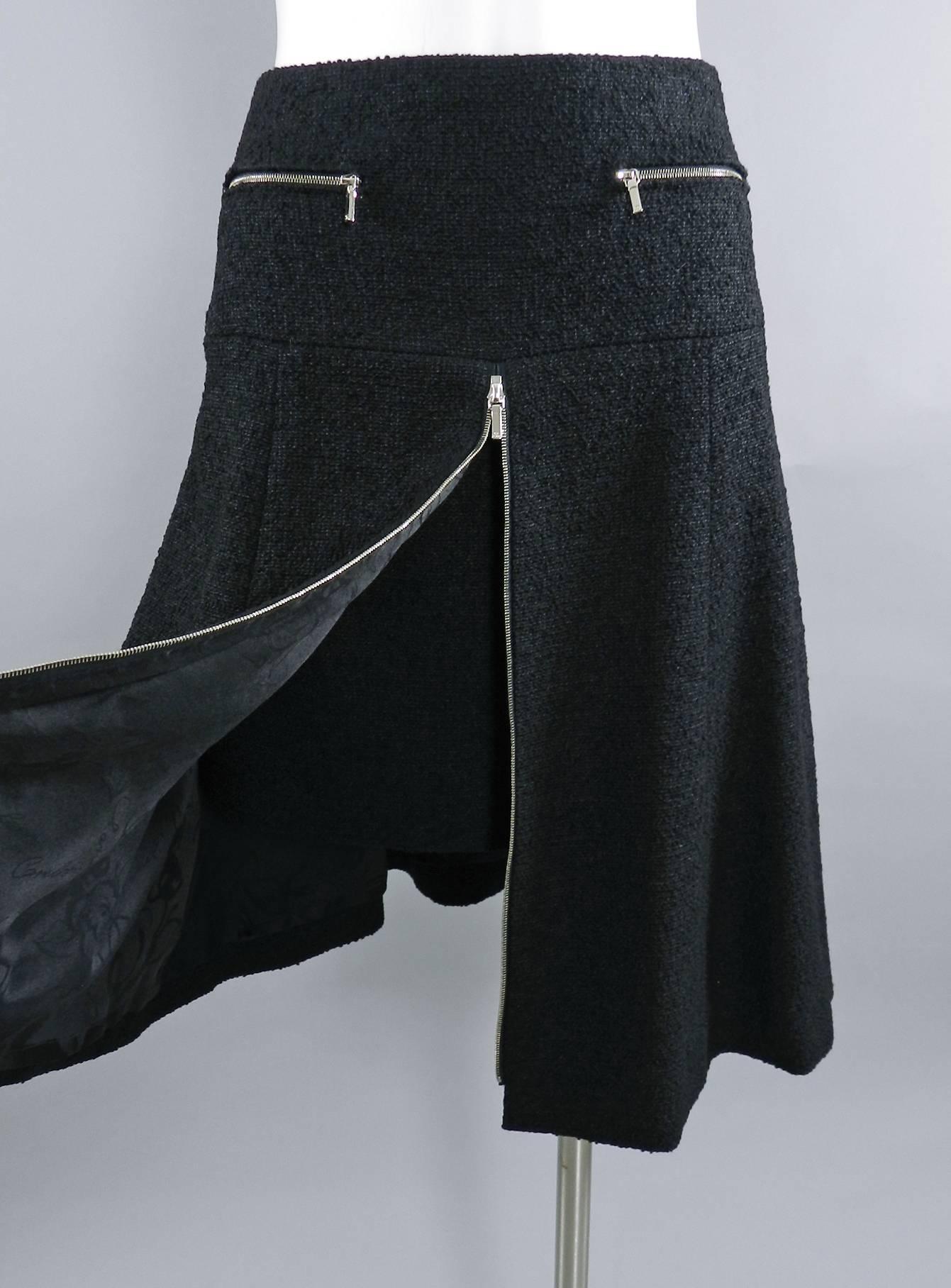 Chanel 13A Black wool Runway Skirt with Silver Zipper Detail 1