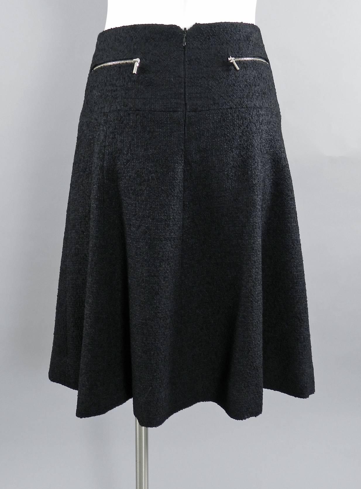 Chanel 13A Black wool Runway Skirt with Silver Zipper Detail 2