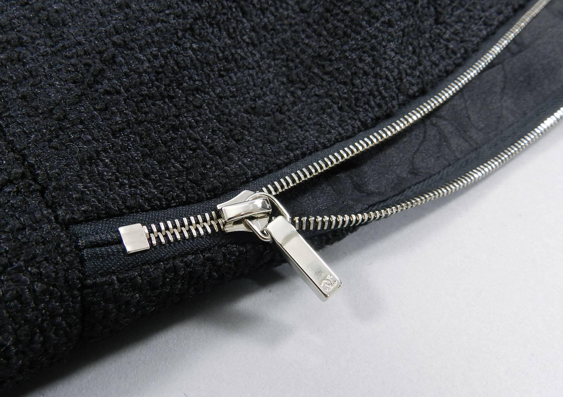 Chanel 13A Black wool Runway Skirt with Silver Zipper Detail 3