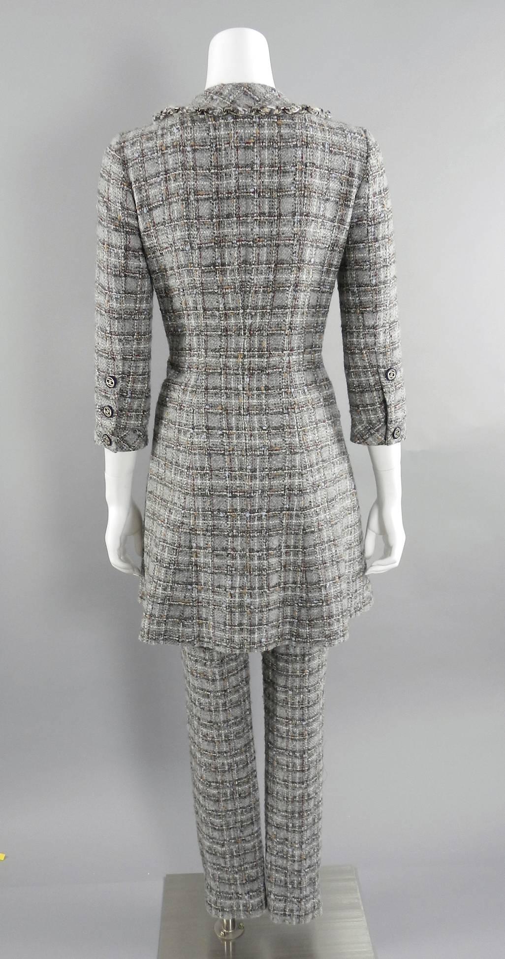 Chanel 13B Grey Tweed Dress Coat and Pants Suit 3