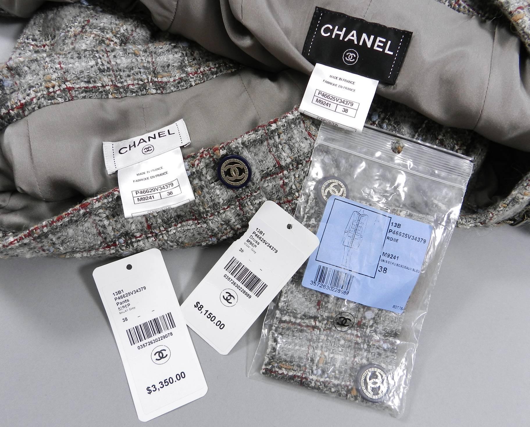 Chanel 13B Grey Tweed Dress Coat and Pants Suit 5