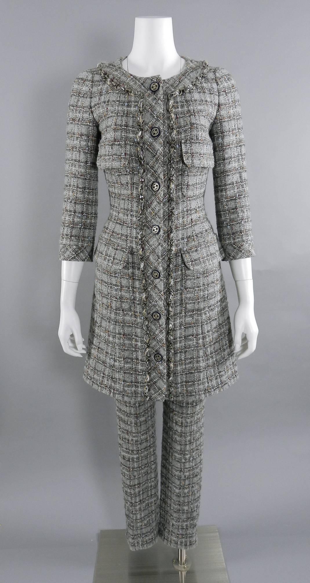 Chanel 13B Grey Tweed Dress Coat and Pants Suit 6