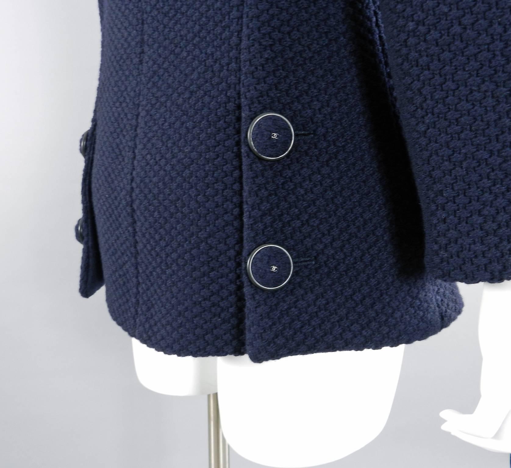 Chanel 15B Navy Textured Wool Jacket with Buttons 1