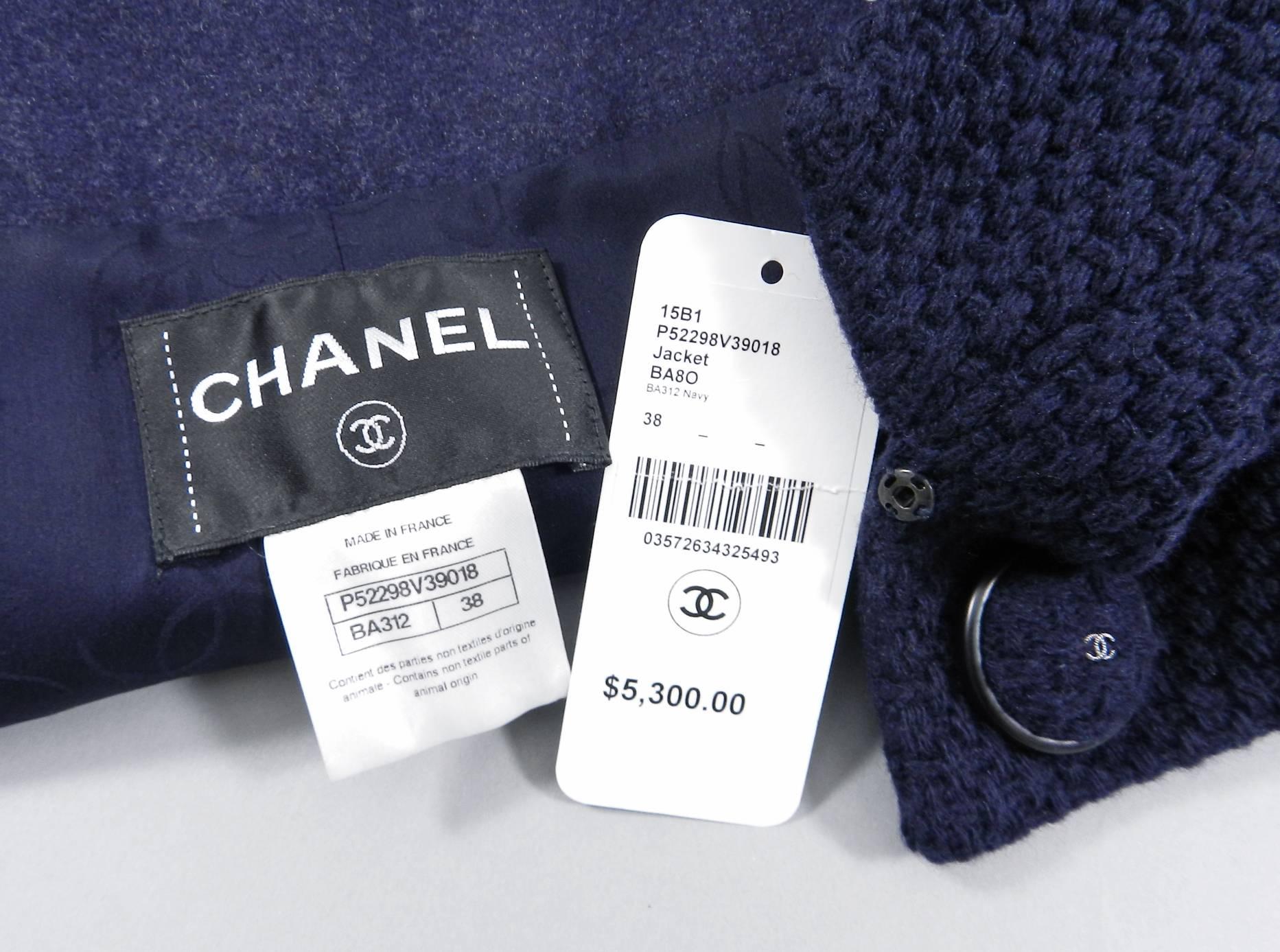 Chanel 15B Navy Textured Wool Jacket with Buttons 2