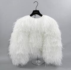 Balmain White Ostrich Feather Evening Jacket / Top