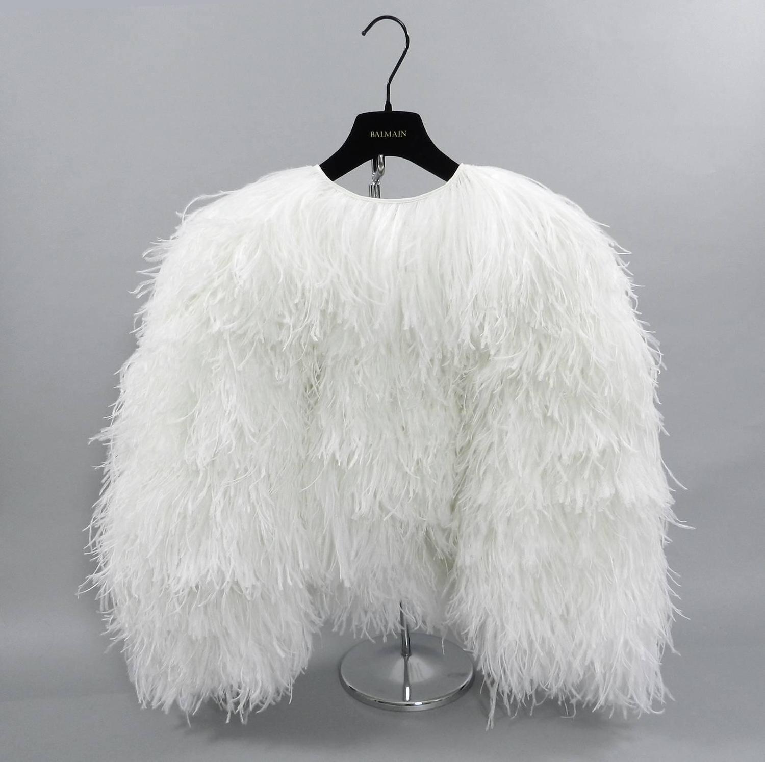 Balmain White Ostrich Feather Evening Jacket / Top at 1stdibs