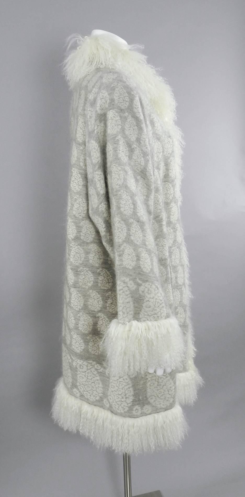 Pierre Balmain Haute Couture by Oscar de la Renta Mongolian Fur Sweater Coat In Excellent Condition In Toronto, ON