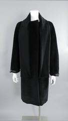 Hermes Black Alpaca and Leather Trim Coat