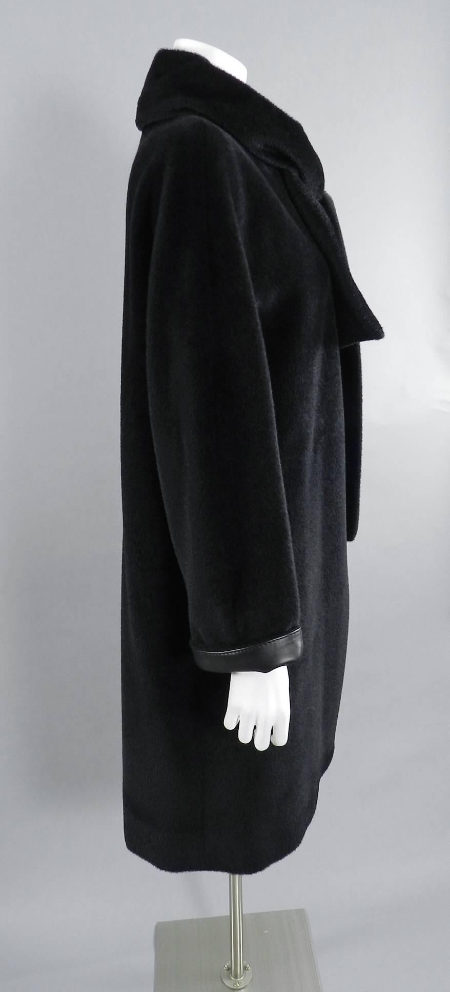 Hermes Black Alpaca and Leather Trim Coat In Excellent Condition In Toronto, ON