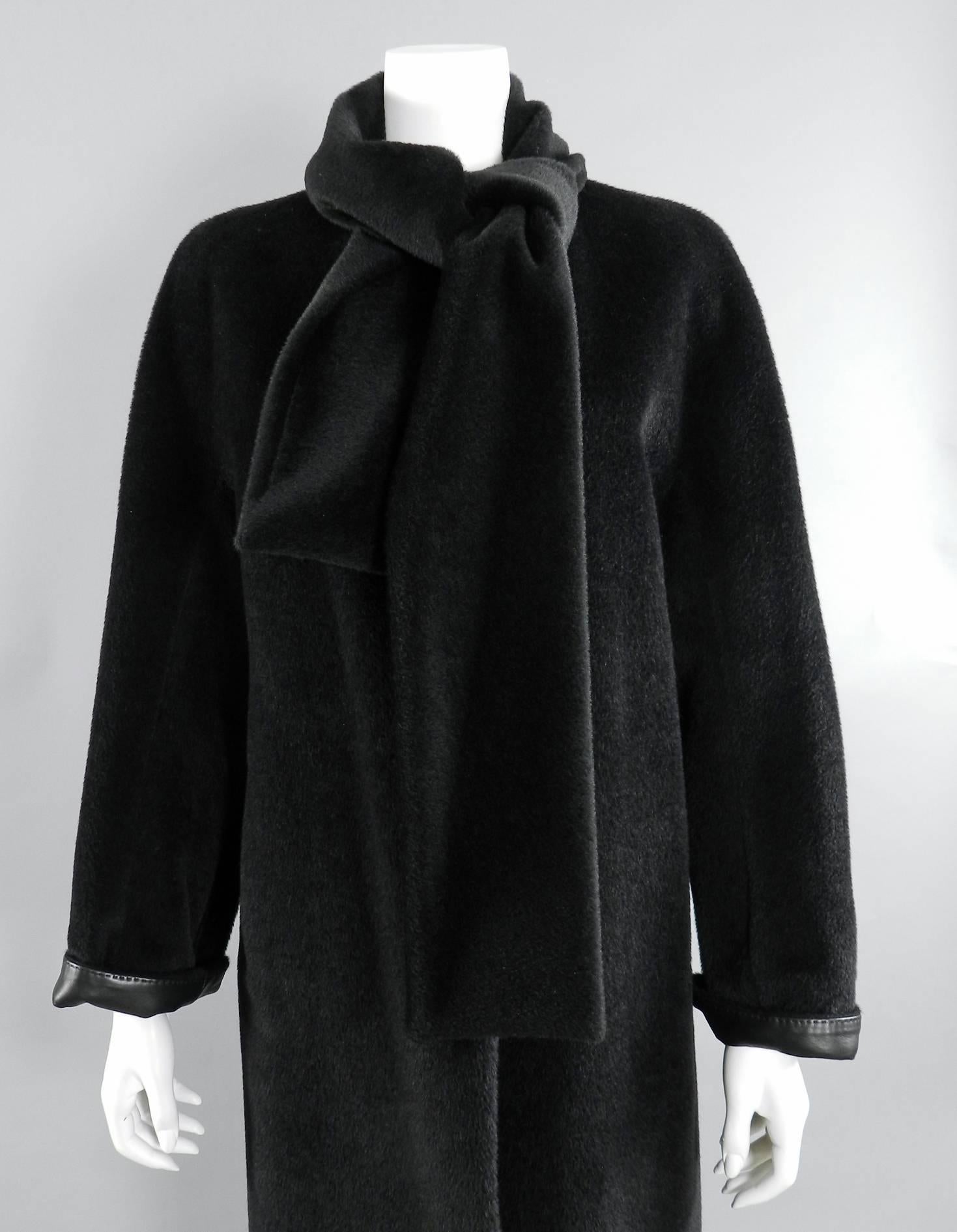 Hermes Black Alpaca and Leather Trim Coat 1