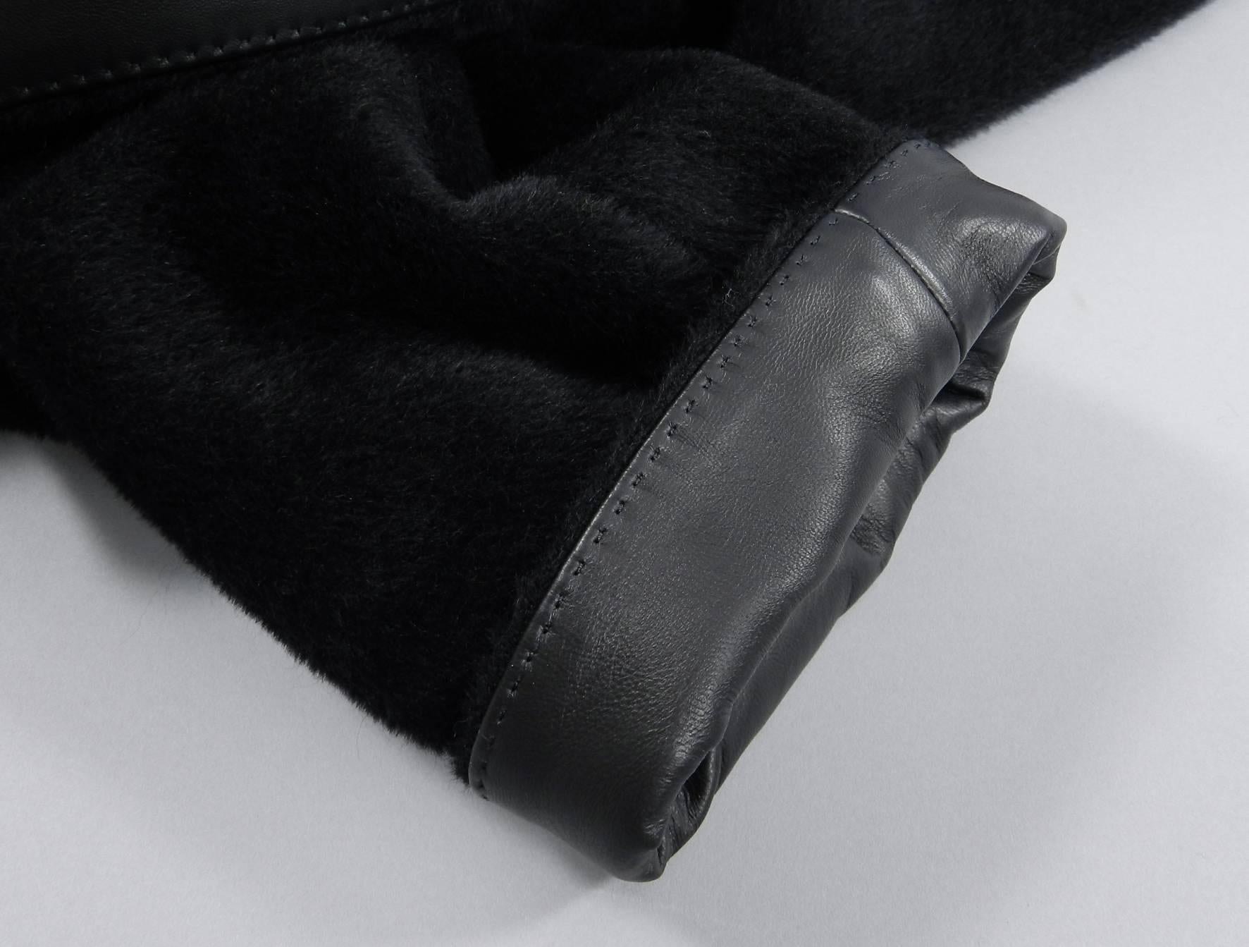 Hermes Black Alpaca and Leather Trim Coat 2