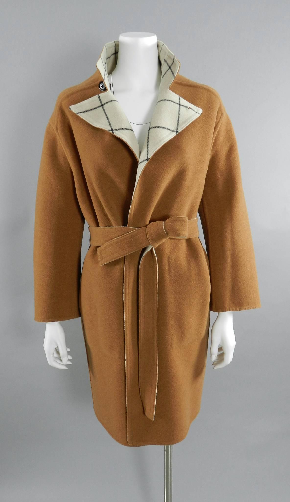 Beige Louis vuitton Fall 2014 Reversible Ivory and Caramel Wool Coat
