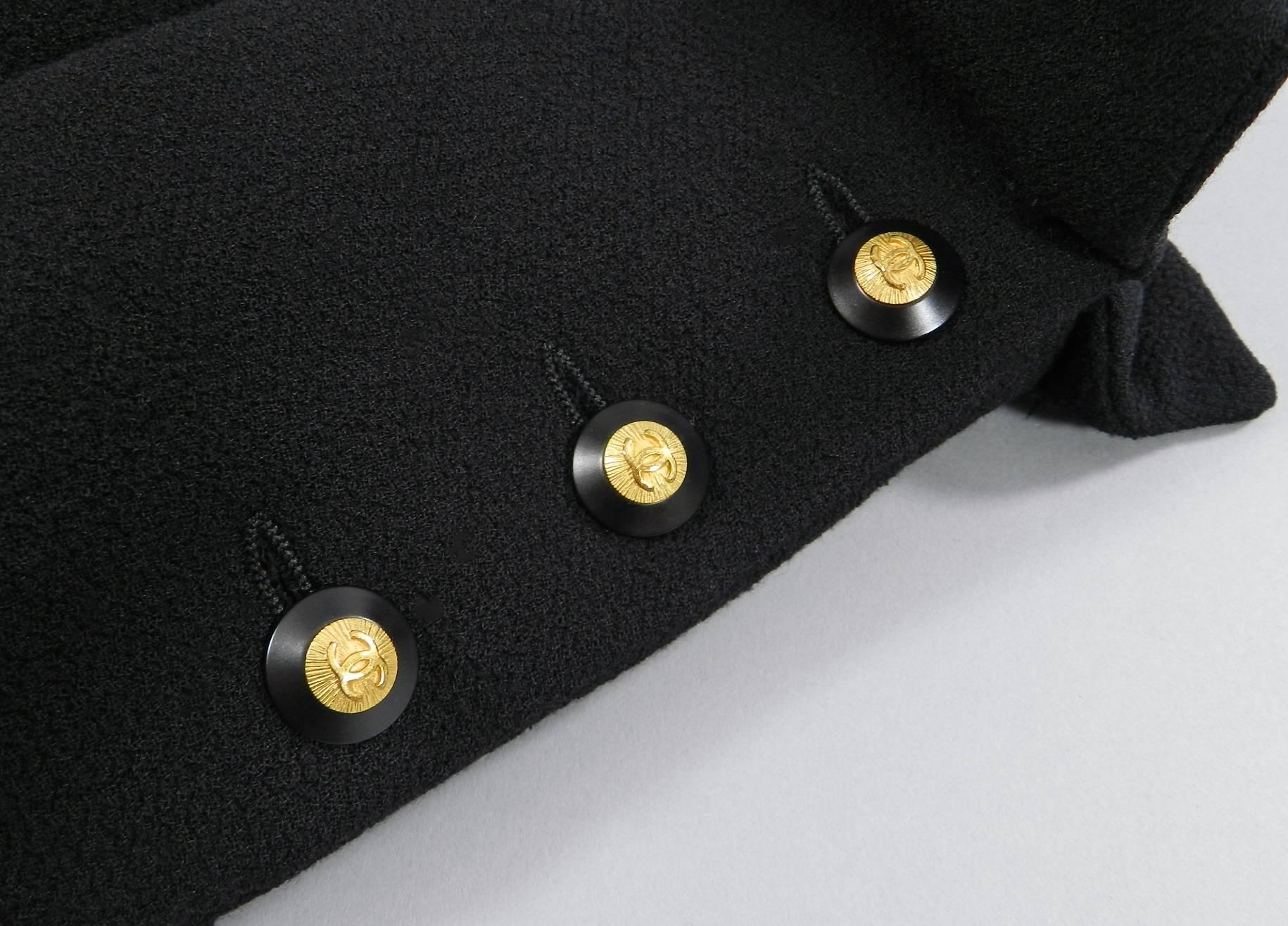 Chanel 1993 Fall Vintage Black Wool Jacket / Dress / Coat with CC buttons 1