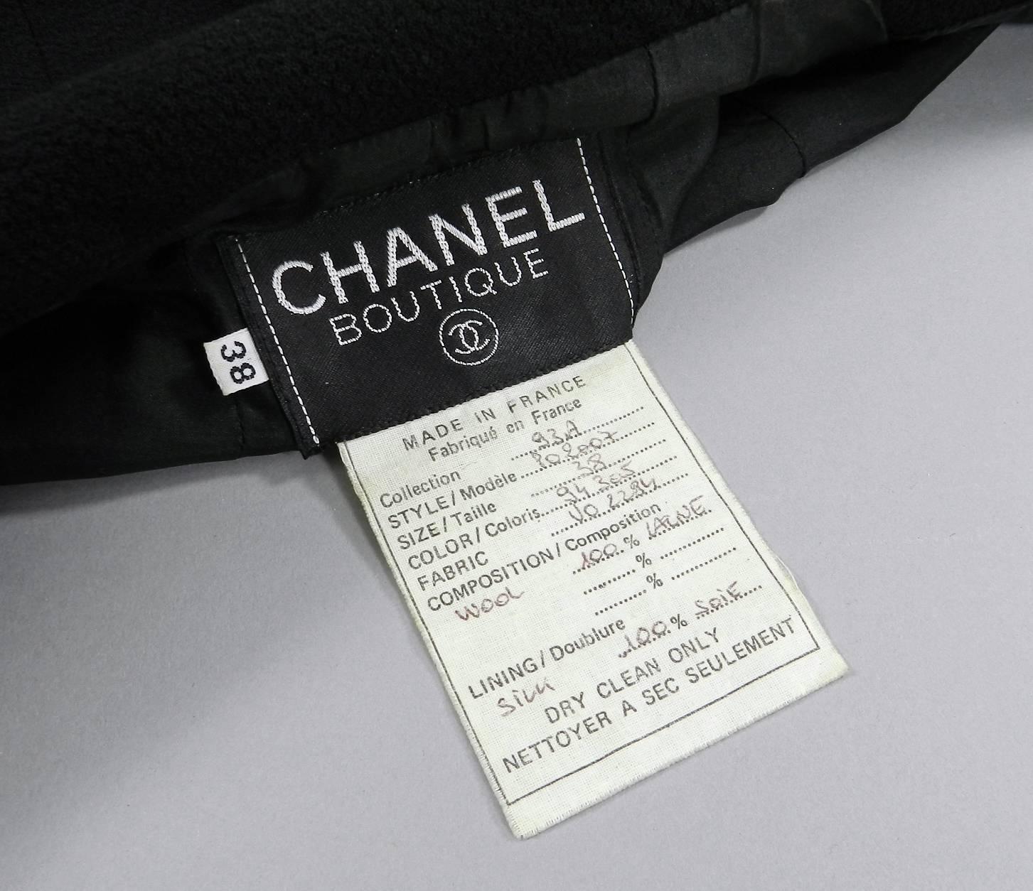 Chanel 1993 Fall Vintage Black Wool Jacket / Dress / Coat with CC buttons 2