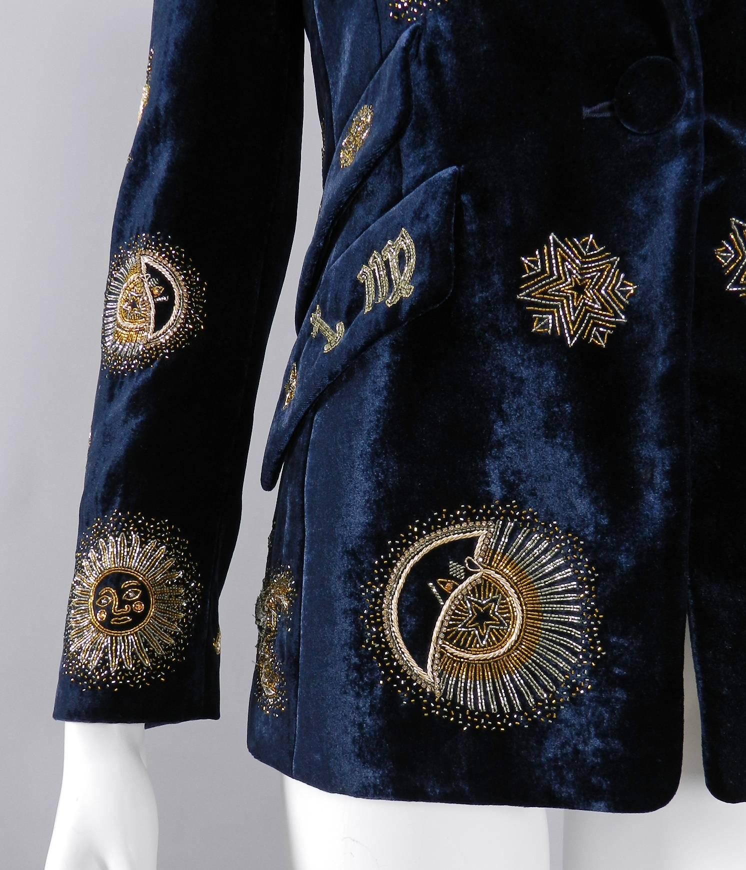 Emilio Pucci Fal 2015 Blue Velvet Zodiac Jacket In Excellent Condition In Toronto, ON