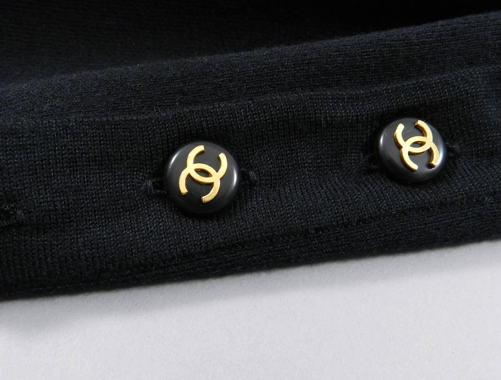 Women's Chanel black knit jersey tube skirt with CC buttons