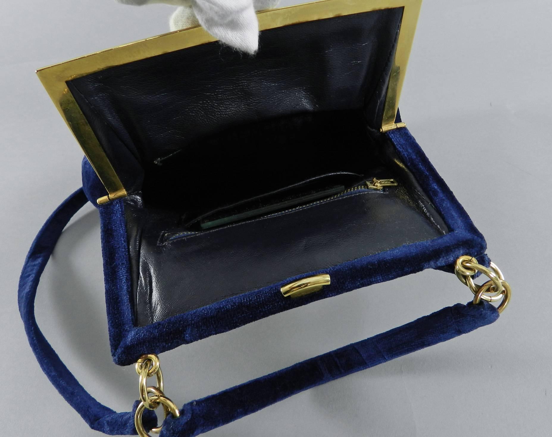 Vintage 1960's Roberta di Camerino Vintage Cut Velvet Navy Bag Purse 1