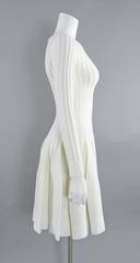 ALAIA Winter White / Ivory Long Sleeve Bodycon Fit and Flare Dress