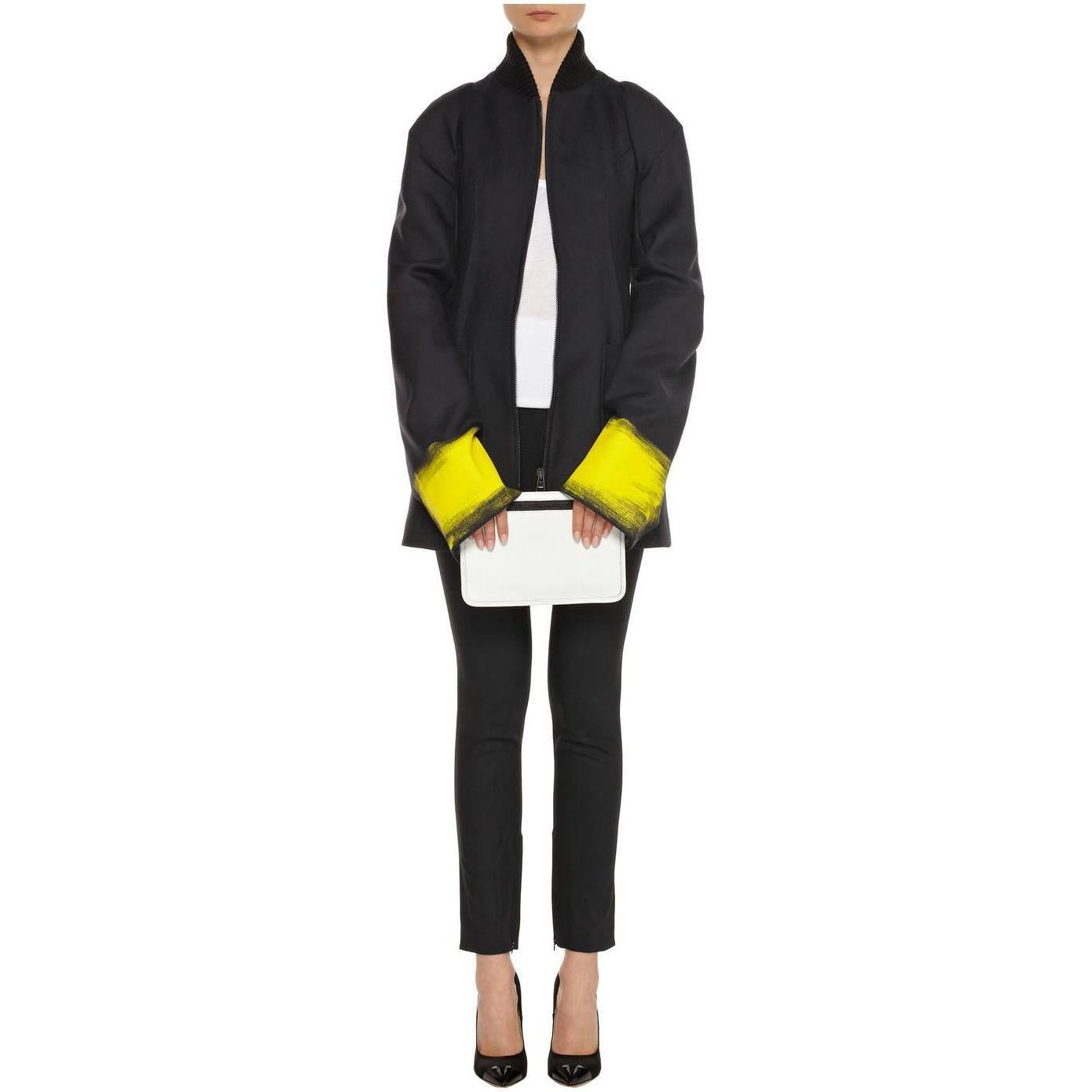 Maison Martin Margiela Fall 2013 Runway Black Jacket with Yellow Painted Cuffs In Excellent Condition In Toronto, ON
