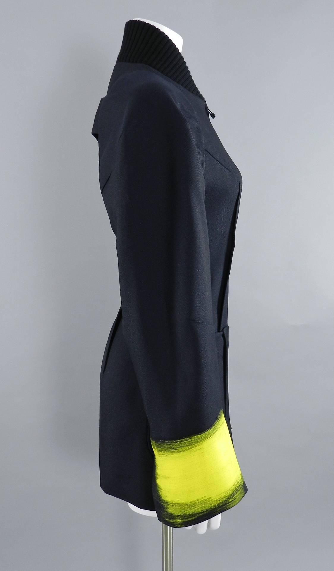 Women's Maison Martin Margiela Fall 2013 Runway Black Jacket with Yellow Painted Cuffs