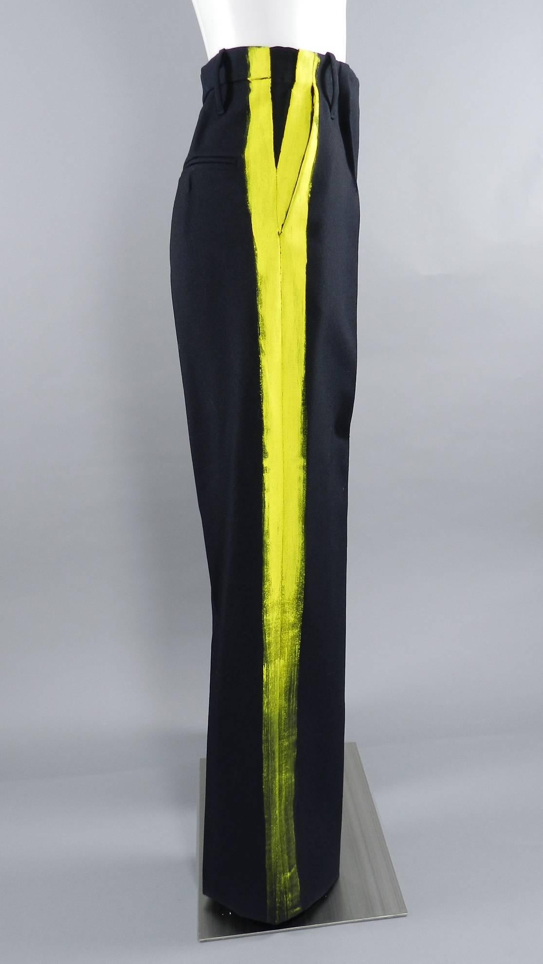 Maison Martin Margiela Fall 2013 Runway Black Pants w Yellow Painted Sides In Excellent Condition In Toronto, ON