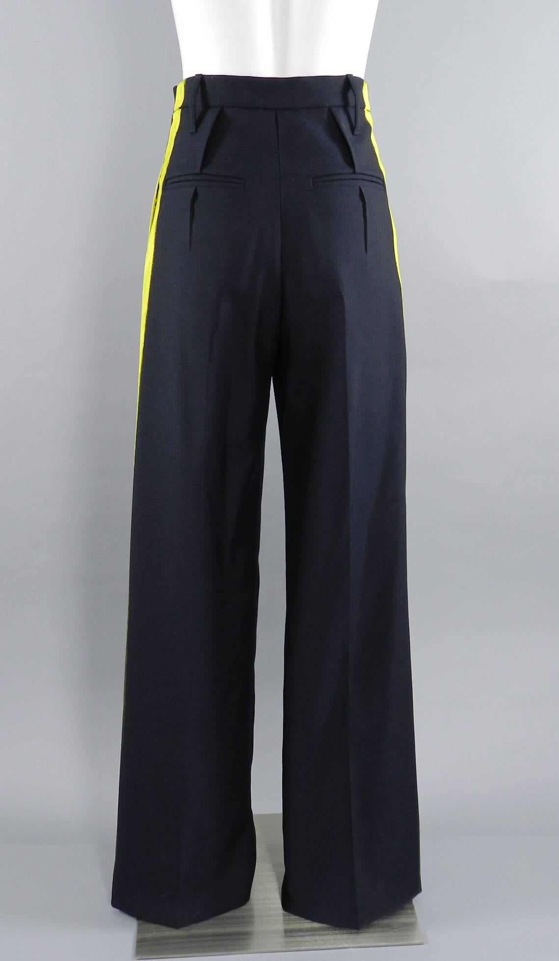 Women's Maison Martin Margiela Fall 2013 Runway Black Pants w Yellow Painted Sides