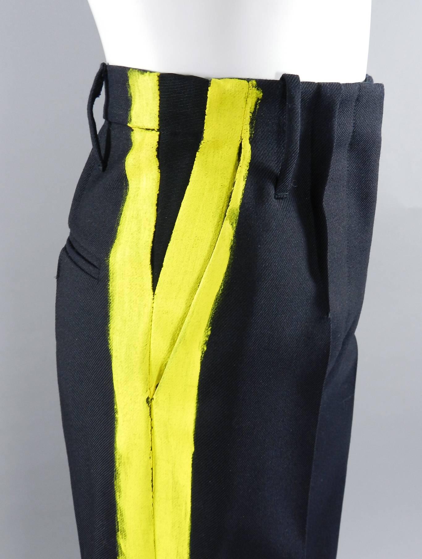 Maison Martin Margiela Fall 2013 Runway Black Pants w Yellow Painted Sides 2