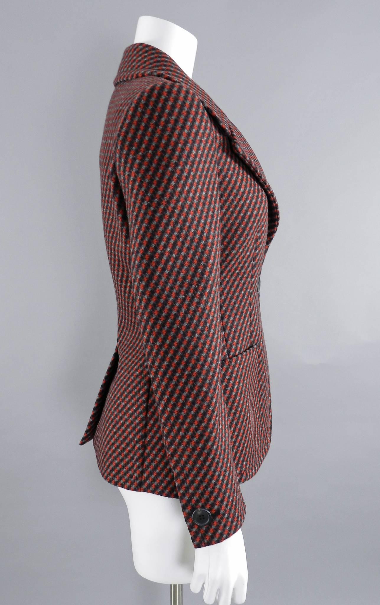 PRADA fall 2014 red / grey / black Fitted Wool Blazer / Jacket In Excellent Condition In Toronto, ON