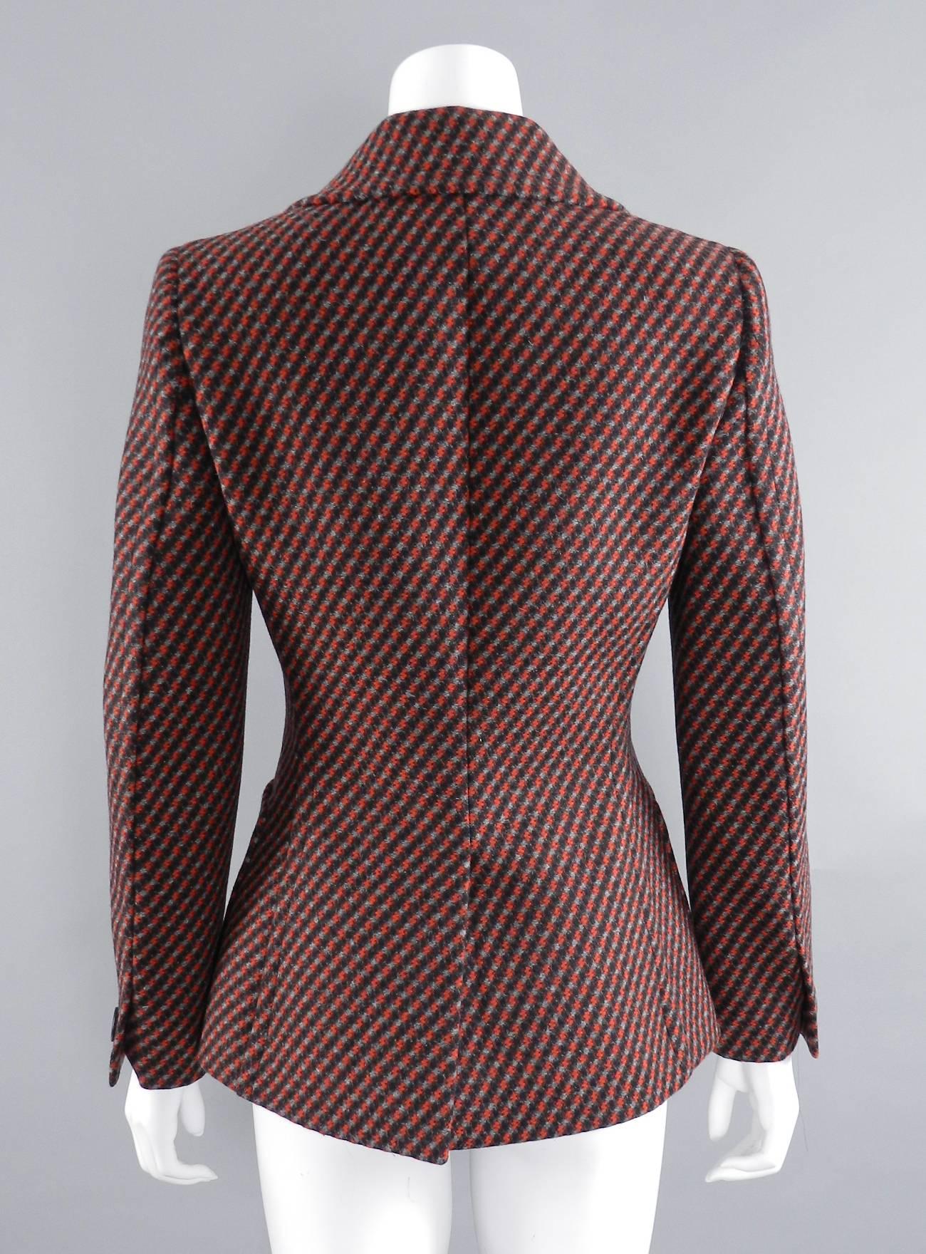 Women's PRADA fall 2014 red / grey / black Fitted Wool Blazer / Jacket