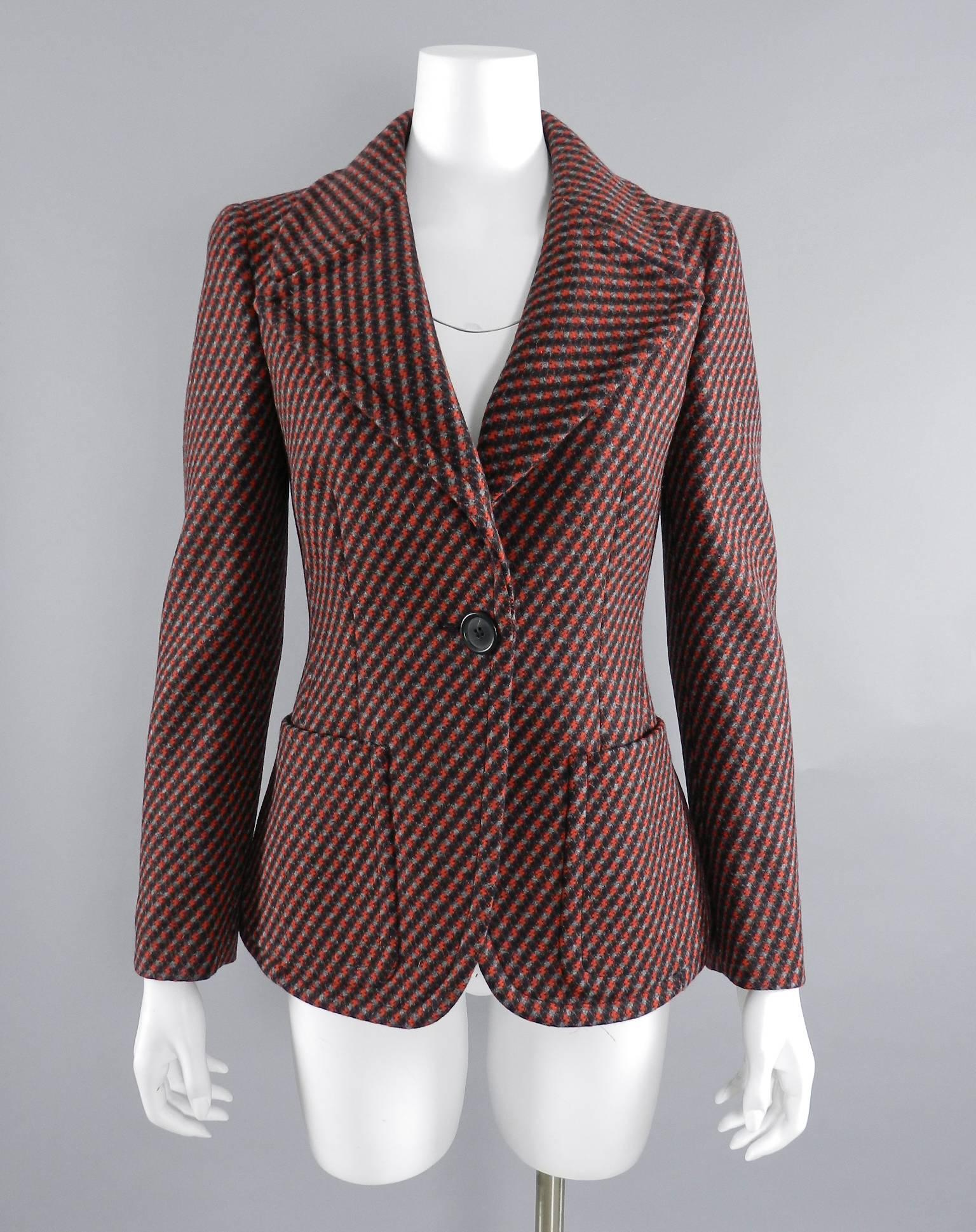 PRADA fall 2014 red / grey / black Fitted Wool Blazer / Jacket 2
