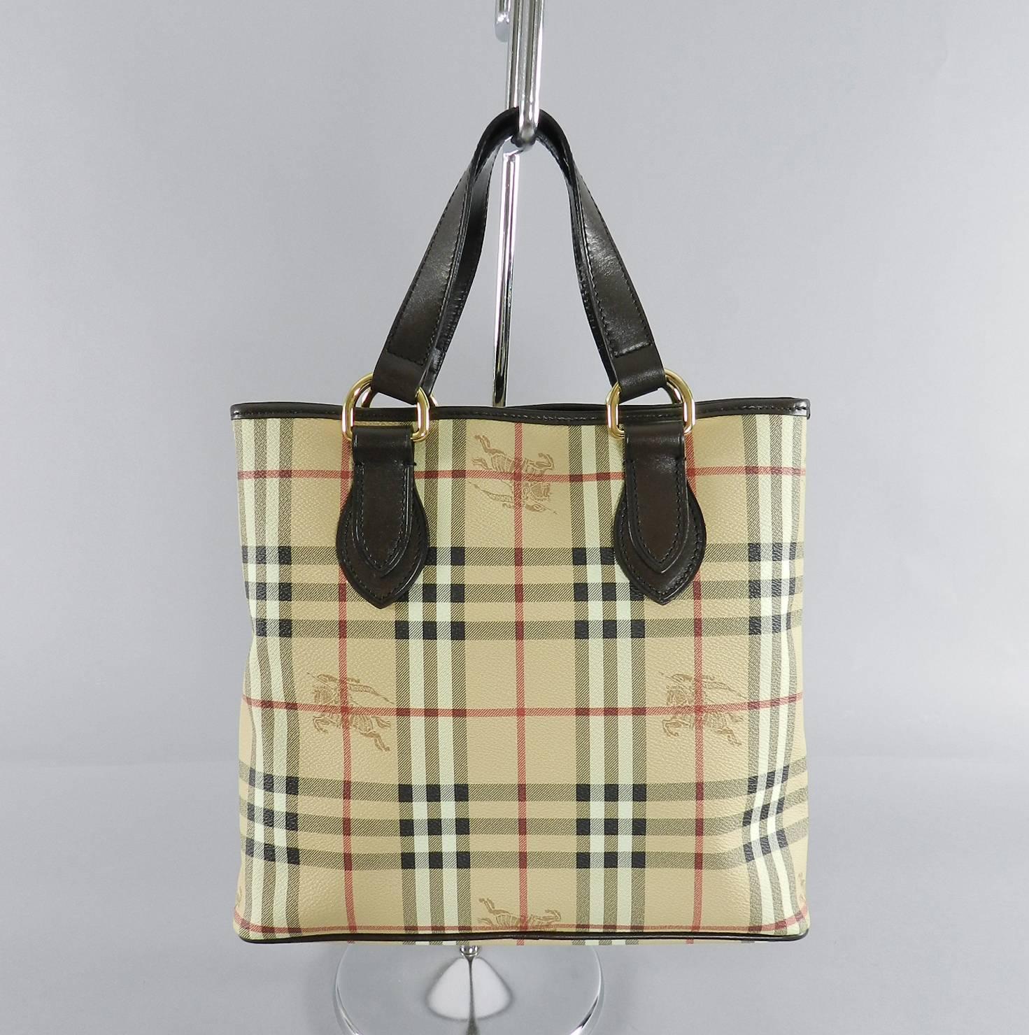 Burberry haymarket check Chester tote bag. Received as gift and unused - with box, ribbon, duster. Body of bag measures 11.75 x 10.75 x 3.75