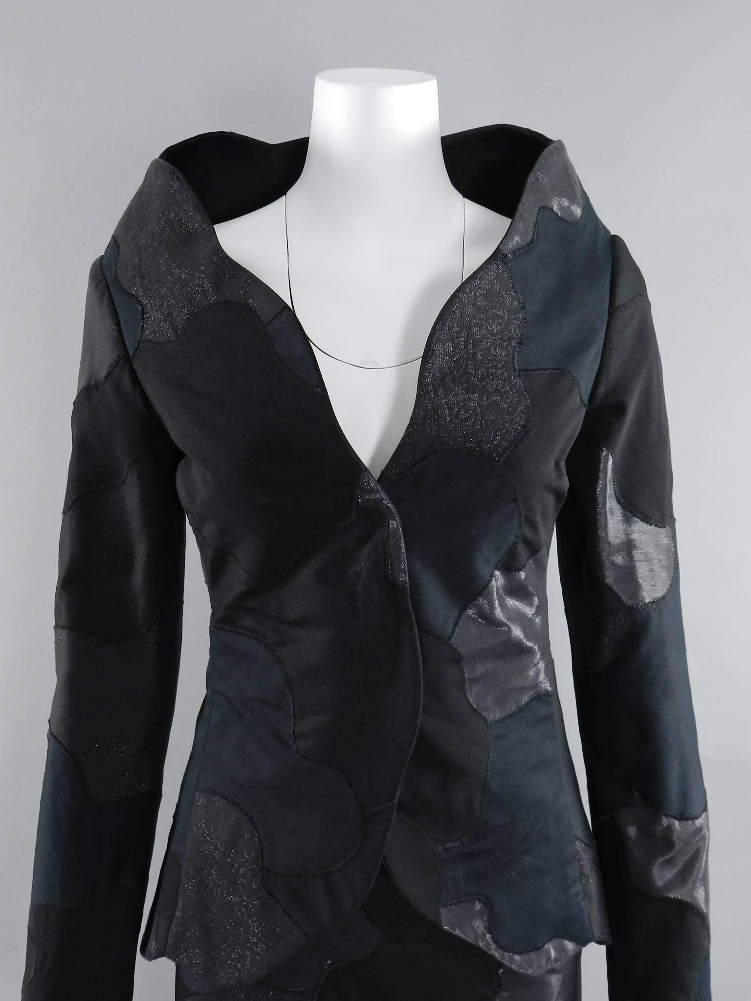 Alexander McQueen 2004 Black Patchwork Skirt Suit - Stand up Collar 1