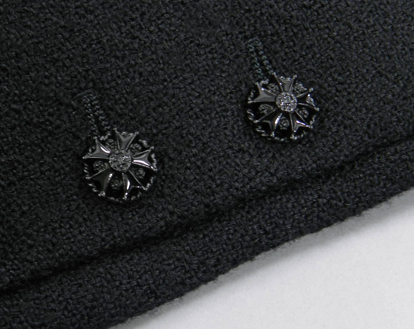 Chanel 08A Black Wool Jacket with White Silk Collar, Cuffs, Bustle  6