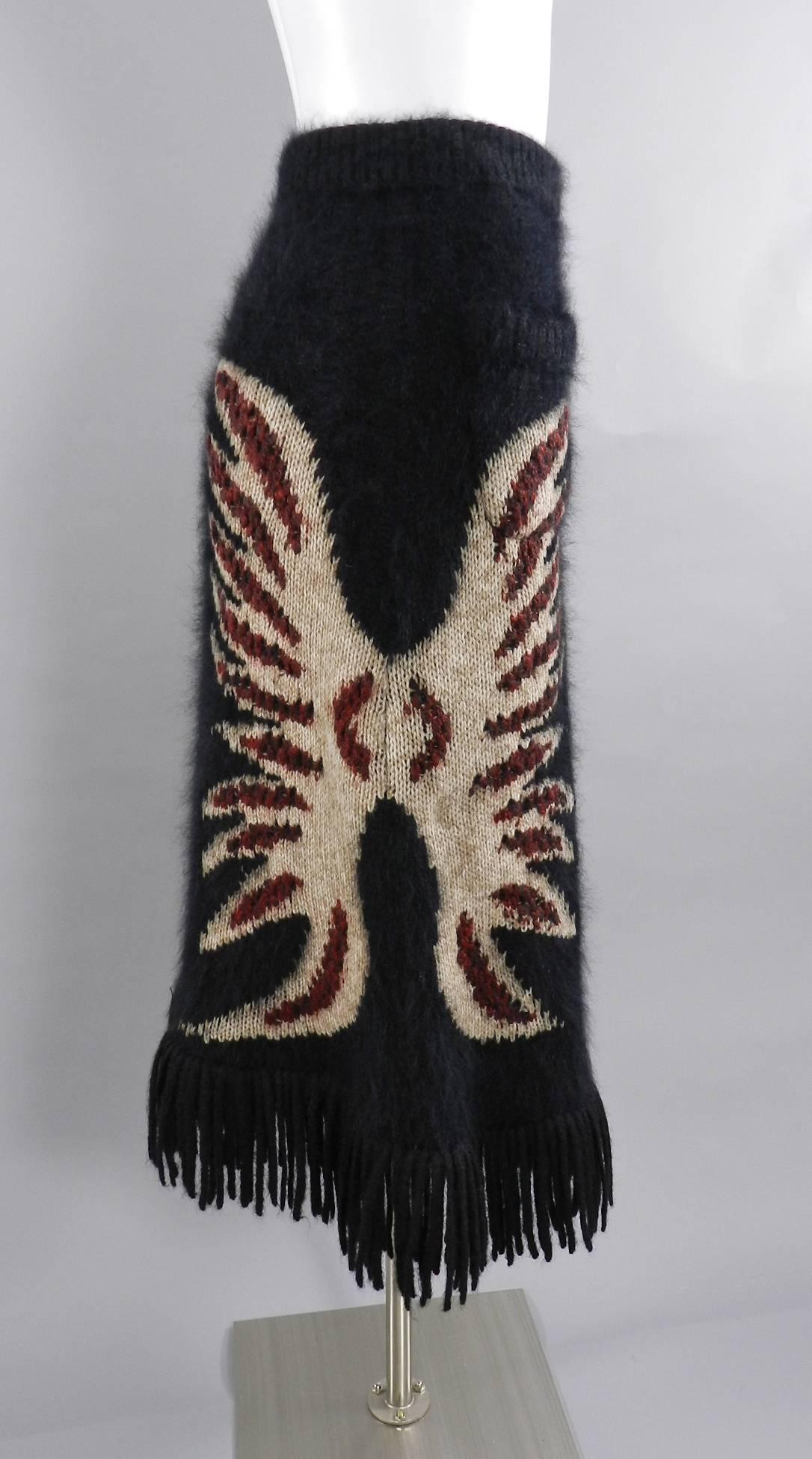 Chanel 14A pre-fall Paris Dallas Runway Western Knit Angora Fringed Skirt In Excellent Condition In Toronto, ON