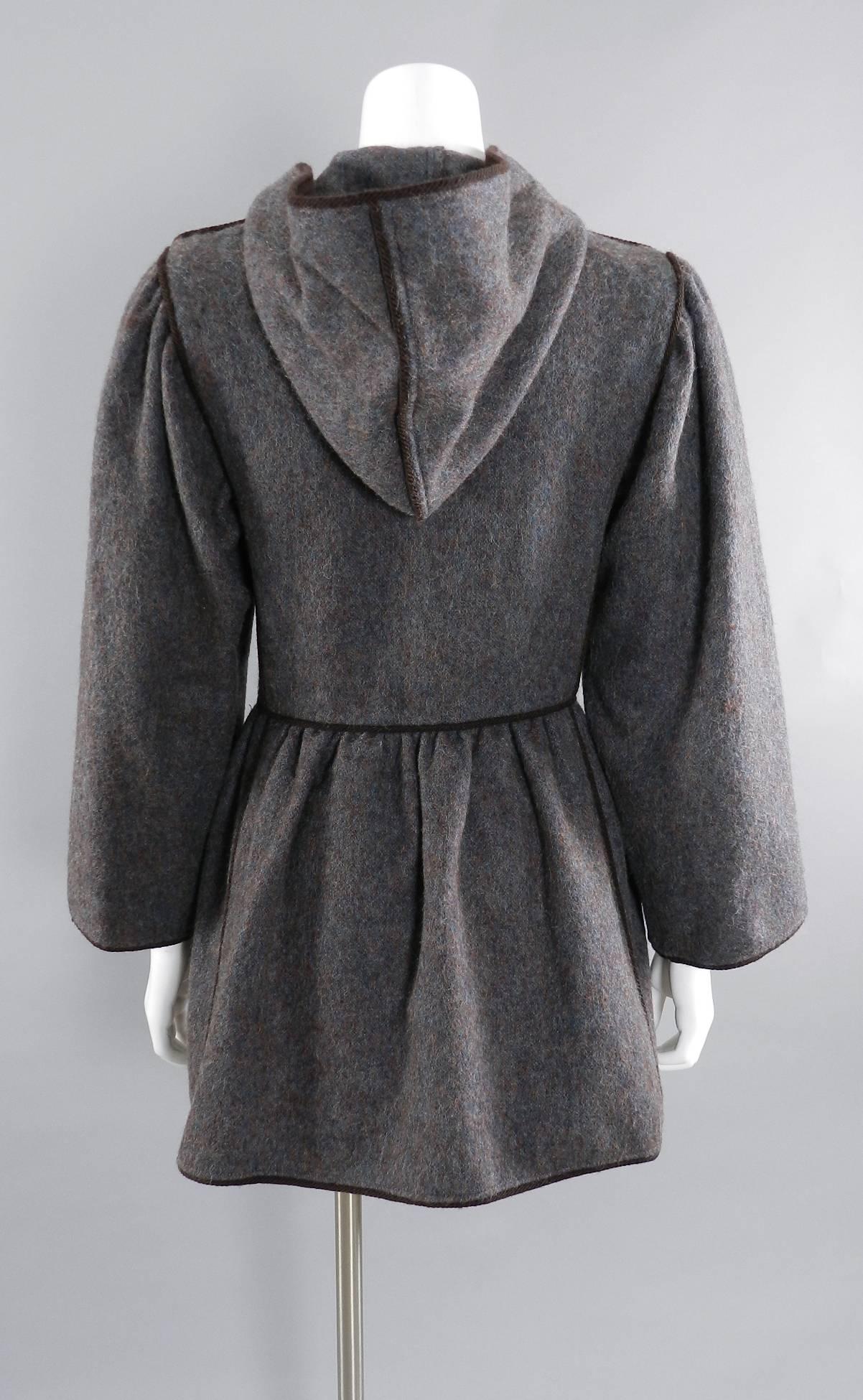 Black Vintage 1976 Yves Saint Laurent YSL Rive Gauche Russian Collection Hooded Coat