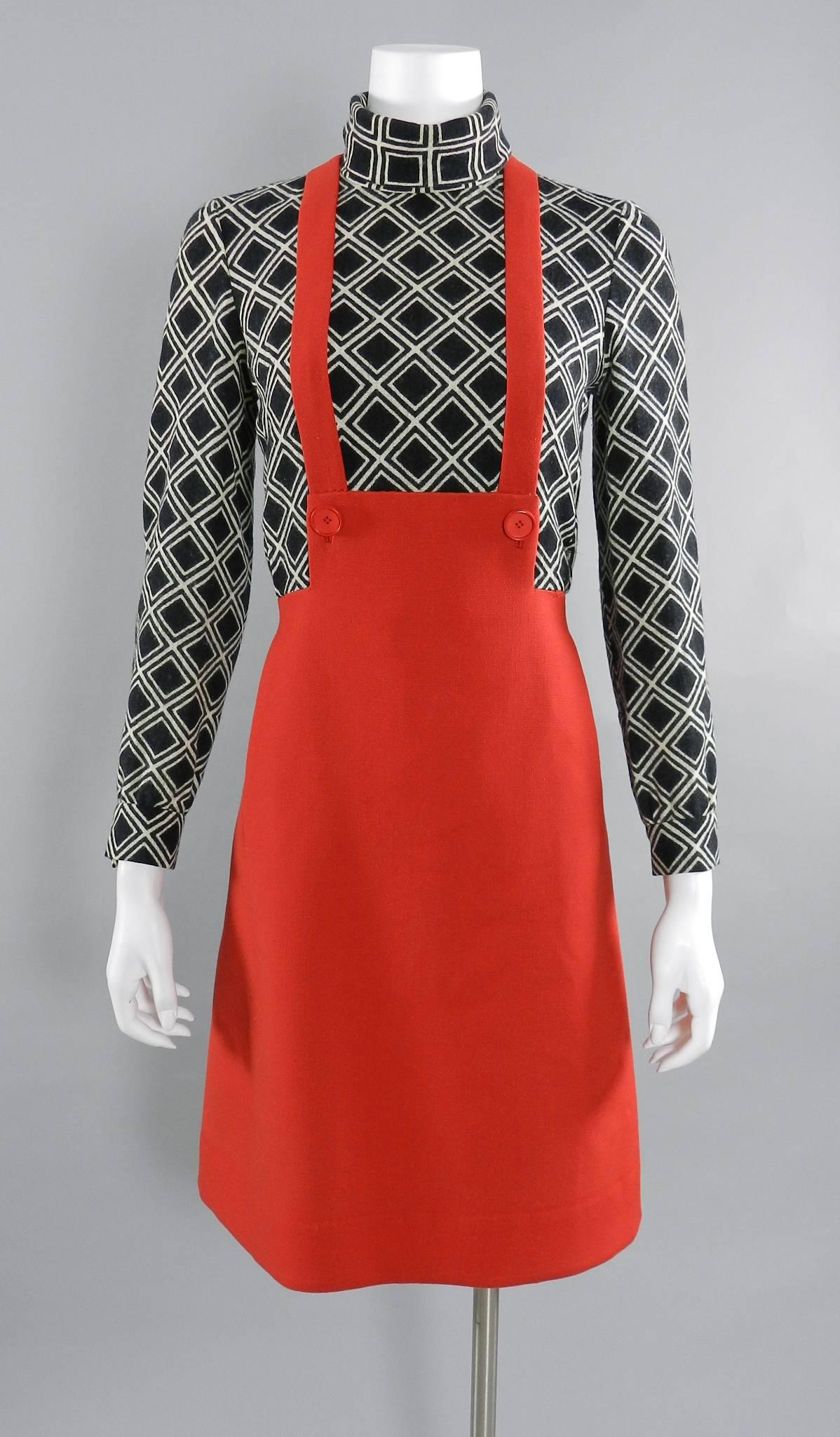 Vintage 1960's Antonio Castillo Graphic Mod Red and Black Dress 3