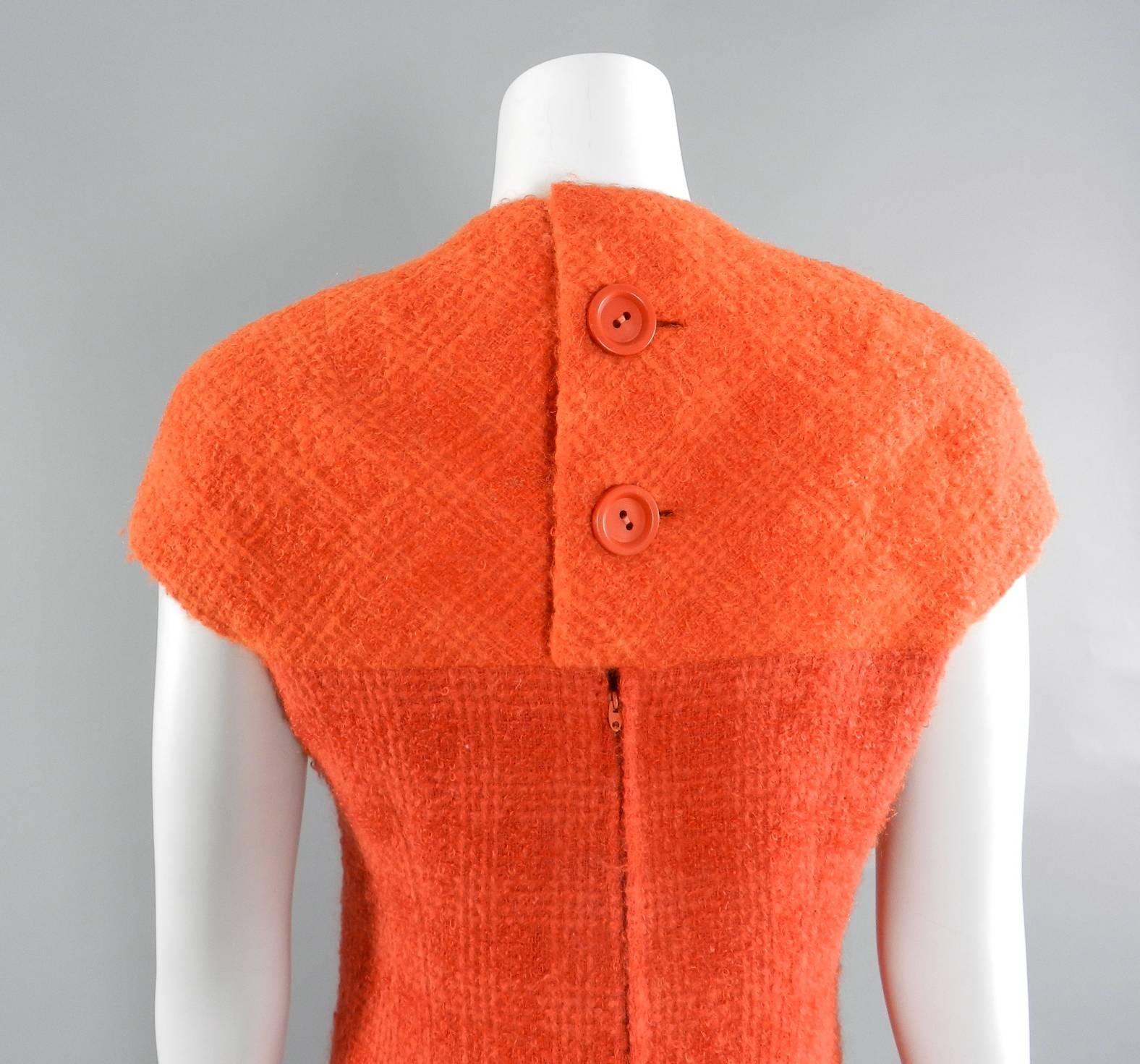 Women's Norman Hartnell Vintage Orange Wool Dress and Jacket Suit, early 1960s