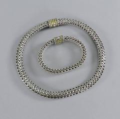 John Hardy Sterling Silver Classic Woven 18k Necklace and Bracelet Set 10.5 mm