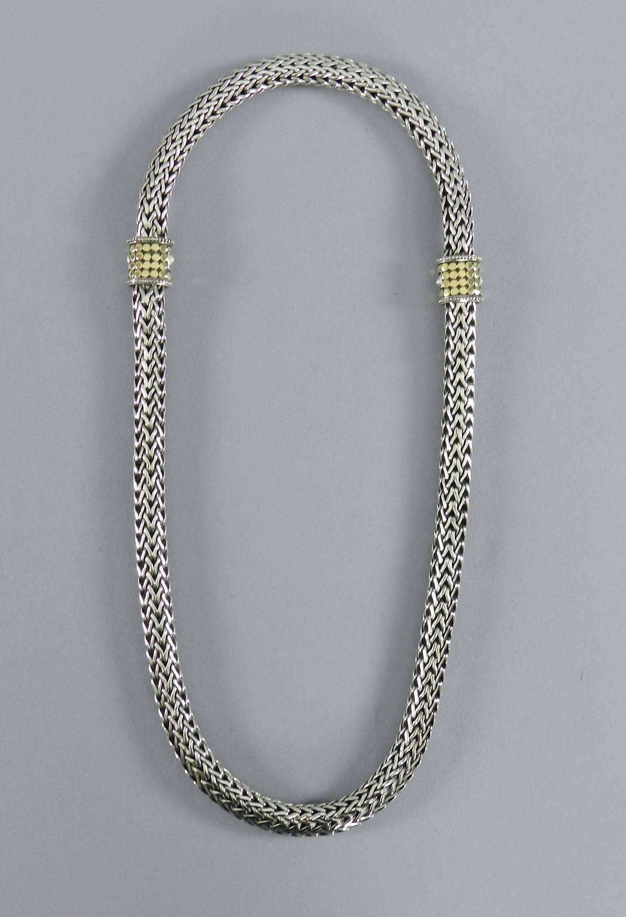 Women's John Hardy Sterling Silver Classic Woven 18k Necklace and Bracelet Set 10.5 mm
